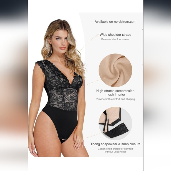 Popilush Black Lace Cap Sleeve Shapewear Tummy Control Bodysuit Size 3XL - Picture 3 of 11